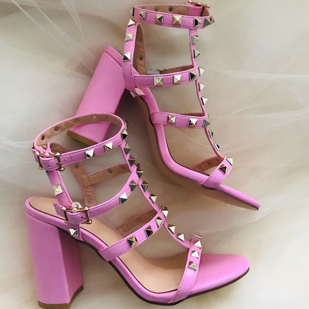 Pink Reborn Vegans Gladiator Block Heels